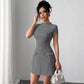 Elegant Houndstooth Dress With Fake Pockets