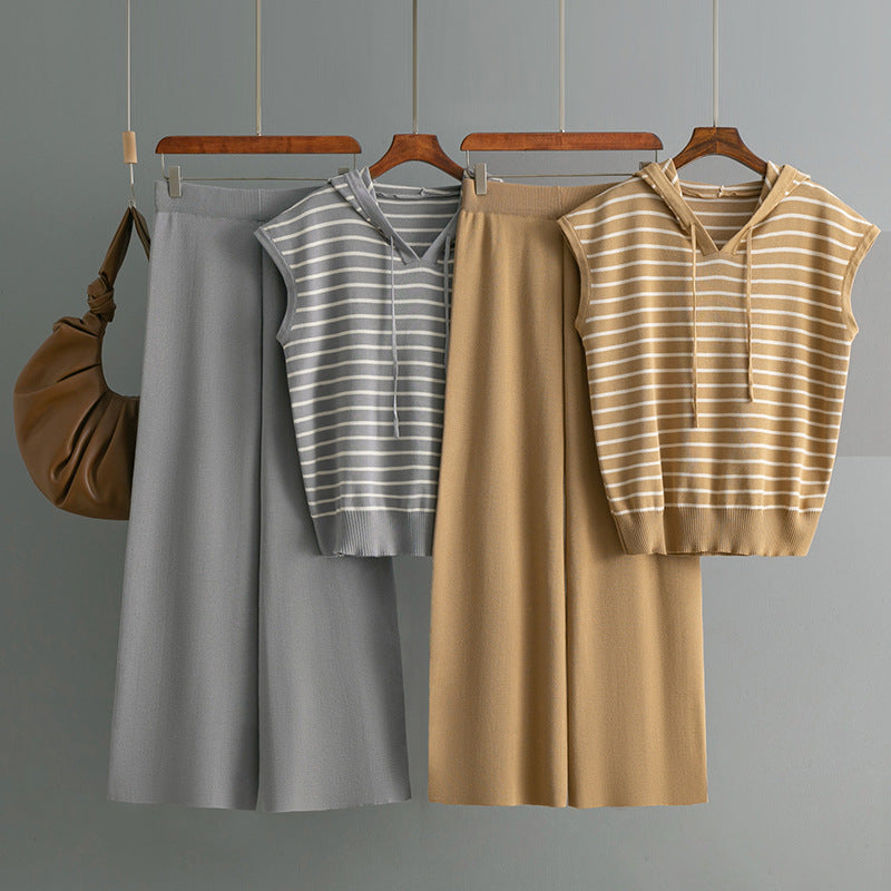 Top And High-waisted Wide-leg Pants Two-piece Set