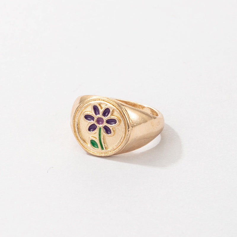 Cute Cartoon Dripping Oil Ins Wind Color Multi-element Single Ring