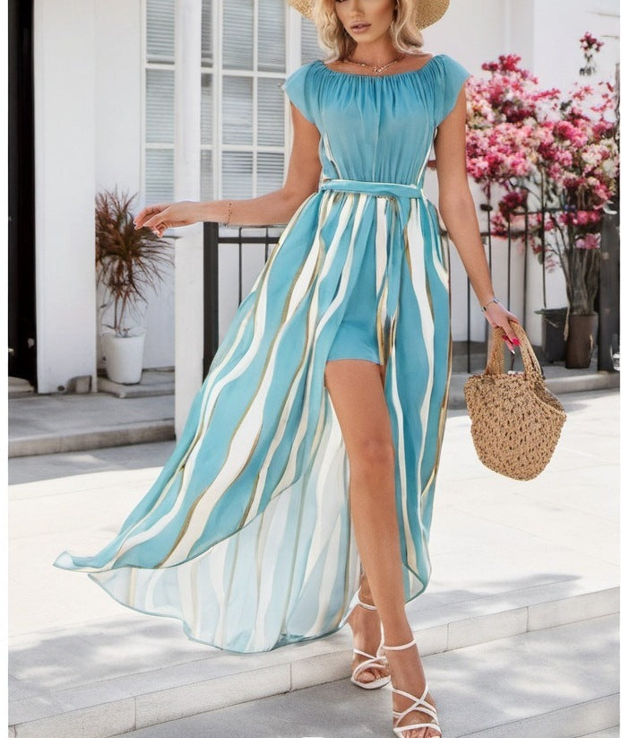 Robe short à manches courtes et épaules dénudées à motif zèbre