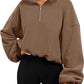 Loose Sport Pullover Hoodie Women Winter Solid Color Zipper Stand Collar Sweatshirt Thick Warm Clothing