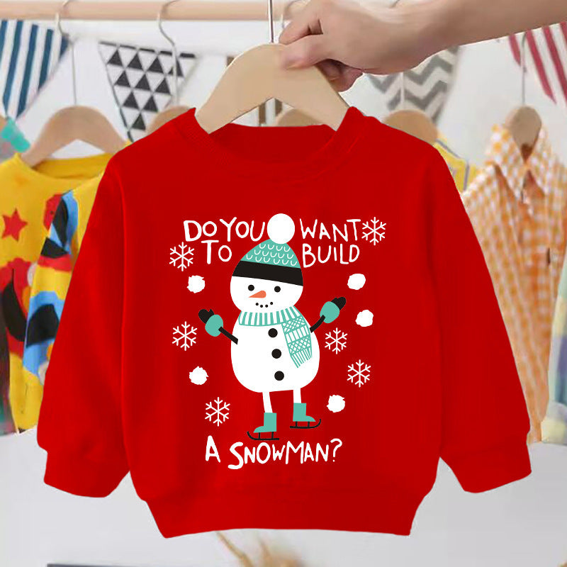 Pull pour enfant imprimé Père Noël, bonhomme de neige, élan