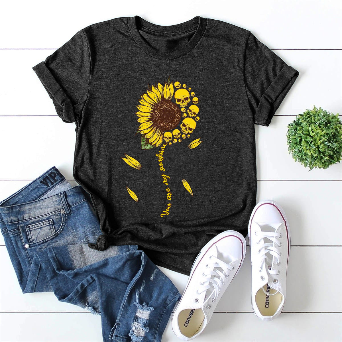 T-shirt ample à manches courtes et col rond pour femme, style européen et américain, imprimé chrysanthème