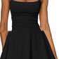 Solid Color Strappy Low-cut Backless Short Dress