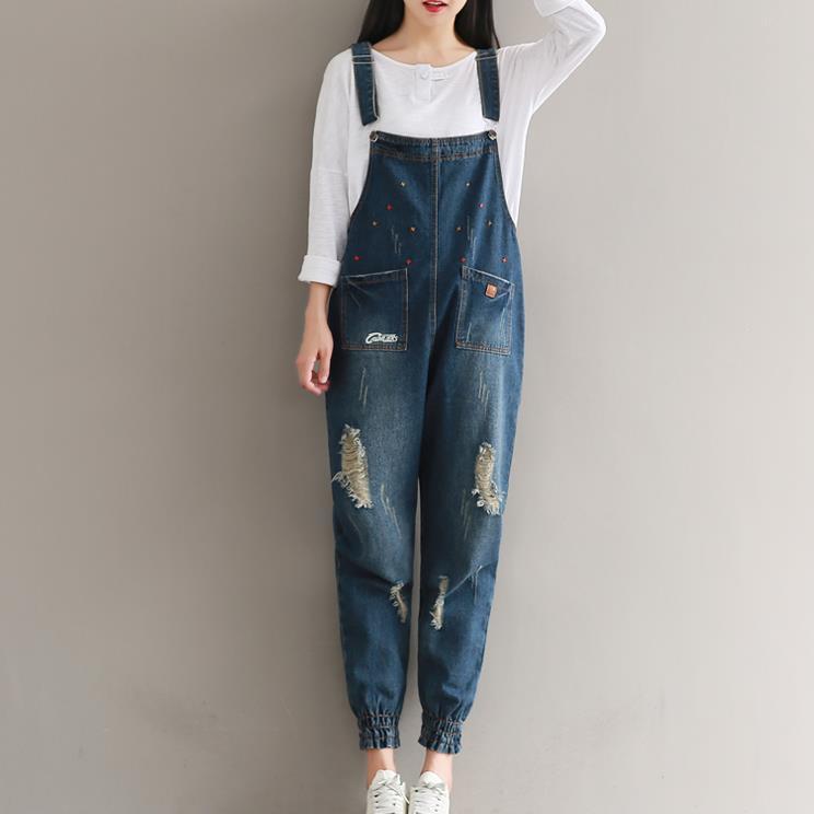 Bavoir en jean ample de grande taille avec broderie rétro littéraire 