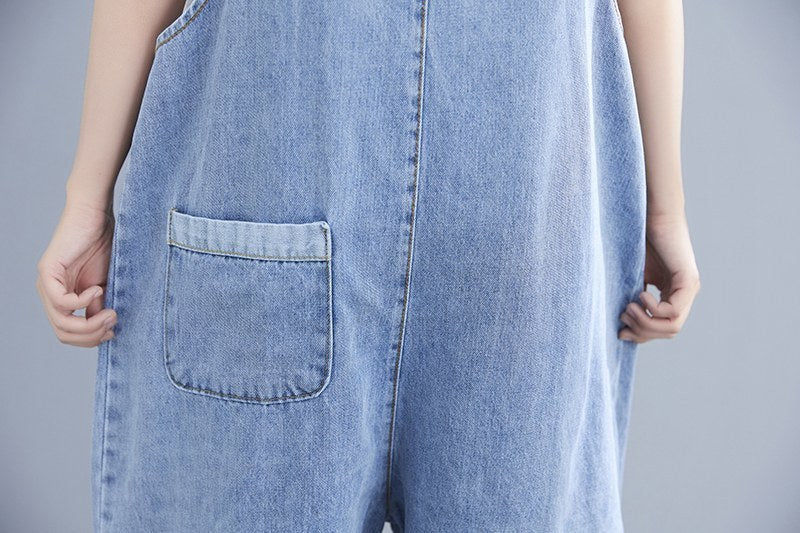 Fat Mm Artistic Style Embroidered Denim Suspenders