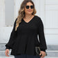 Doll Shirt V-neck Hollow Striped Polar Fleece Lantern Sleeve Bottoming Shirt