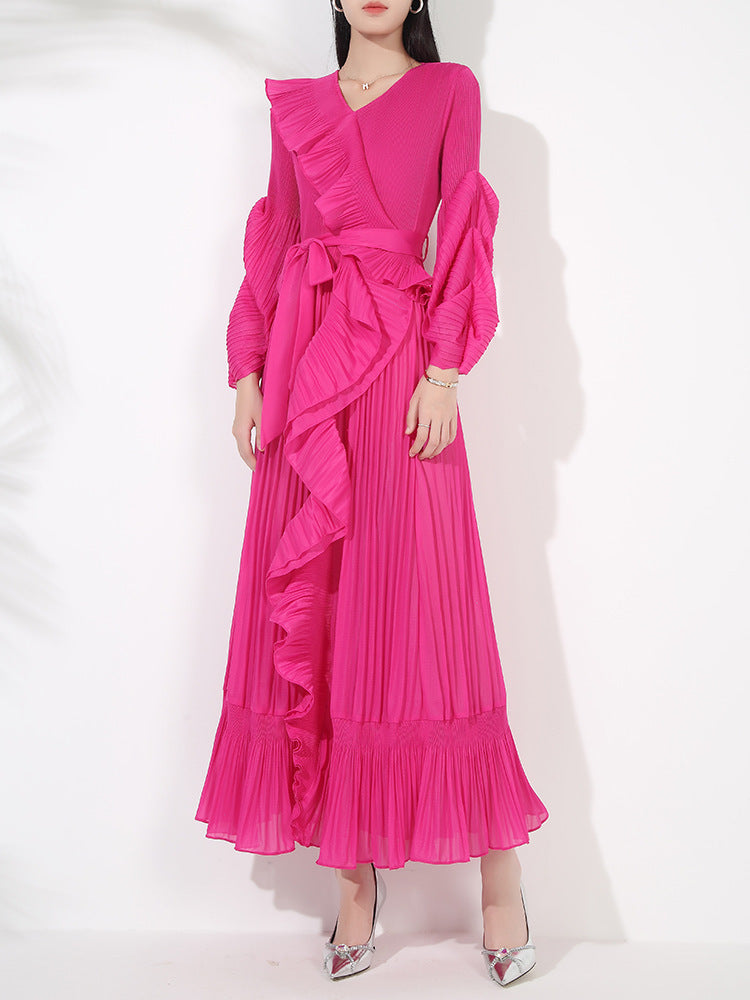 Women's Pleated New French Style Tied Dress