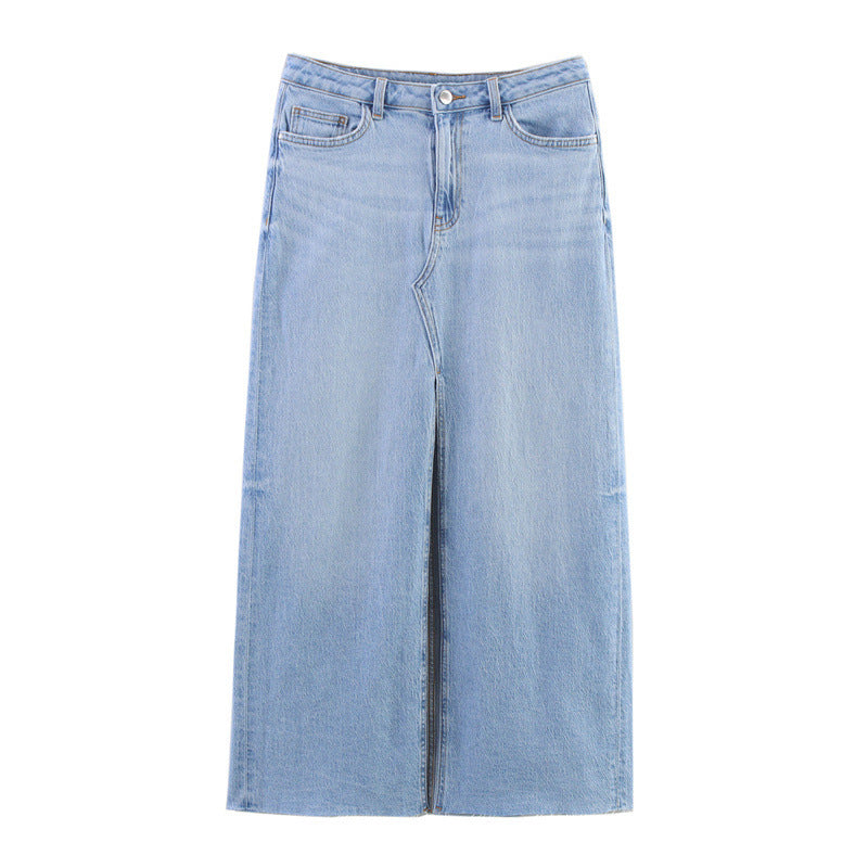 Solid Color Denim Vest Midi Skirt Denim Skirt