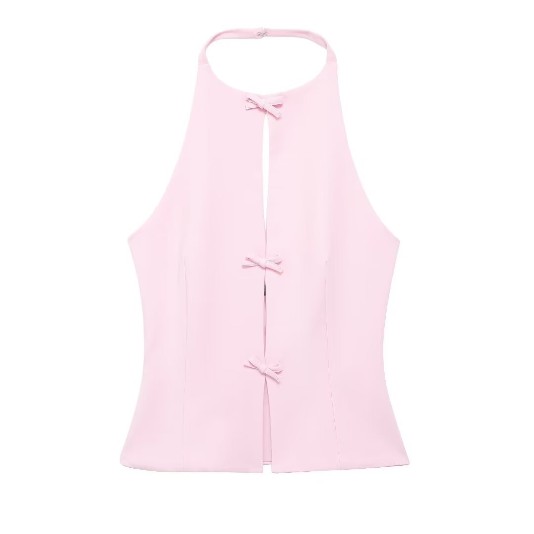 Bowknot Decoration Hanging Collar Top Skirt