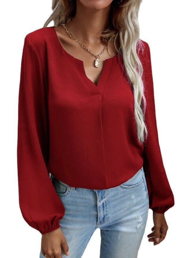 Loose Pullover Chiffon Temperament Commuter Solid Color Long-sleeved Bottoming Shirt