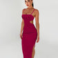Backless Ruffle Hip Side Slit Long Dress