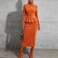 Solid Color Lotus Leaf Hem Top And Bodycon Long Skirt Set