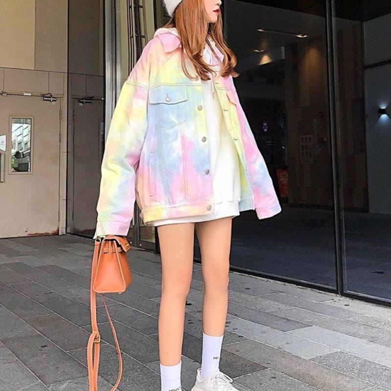 Women's Loose Tie-dye Colorful Gradient Coat