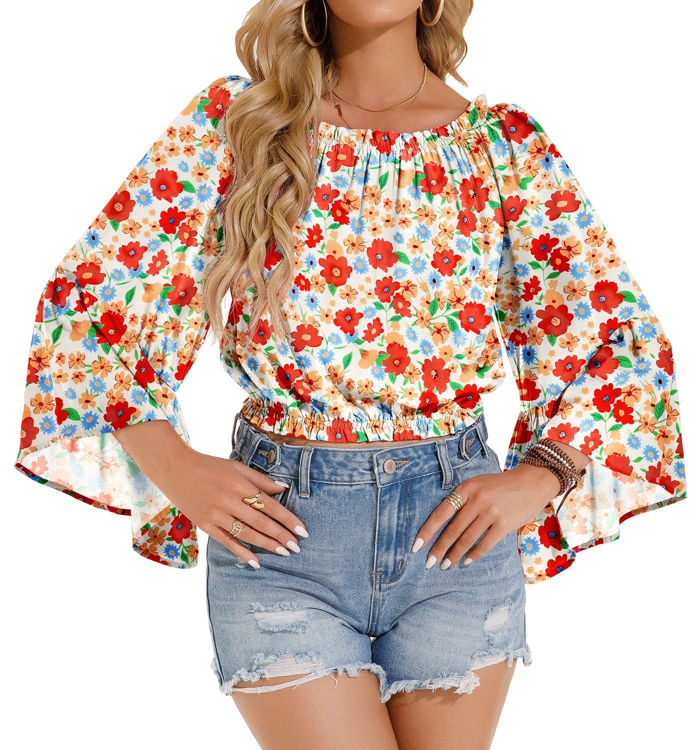 Women's Solid Color Printed Long Sleeve Chiffon Shirt