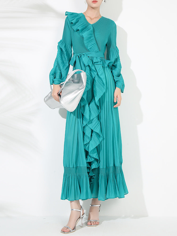 Women's Pleated New French Style Tied Dress