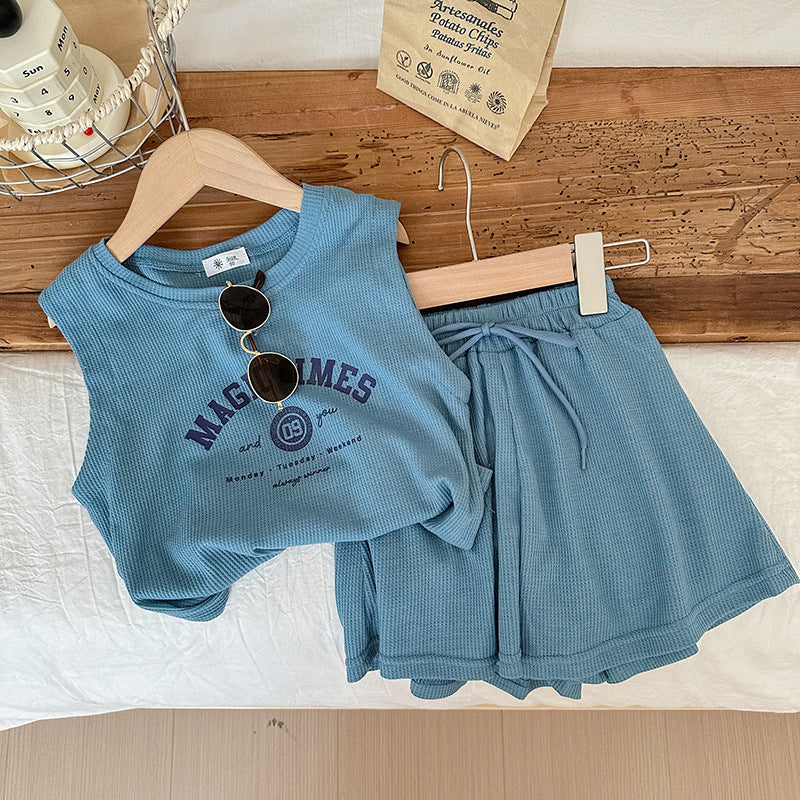 Vêtements d'été pour bébés et enfants de style coréen, gilet sans manches, short, imprimé lettres