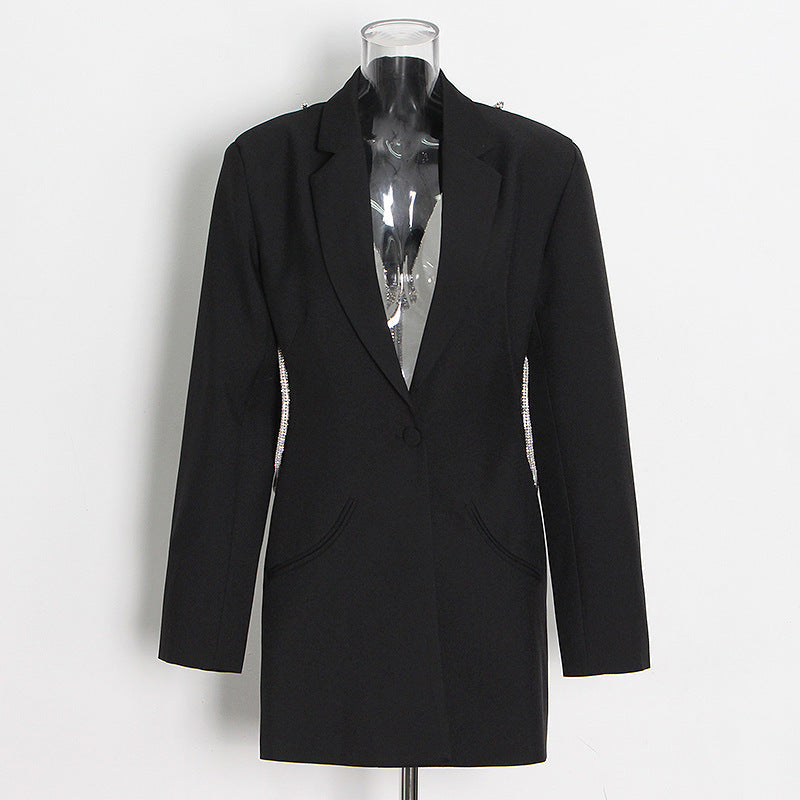 Costume femme style européen et américain, col en V, dos nu, couleur unie, petit