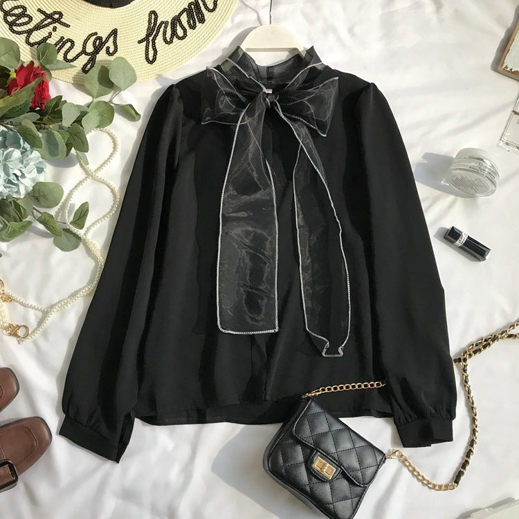 Long-sleeved Western-style Blouse With Bow Princess