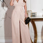 V-neck Solid Color Waist Tight Jumpsuit