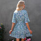 Robe fleurie à volants, manches courtes et col en V, style européen et américain