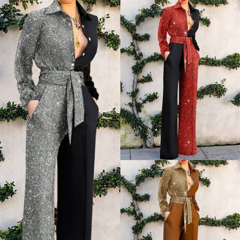 Selling V-neck Casual Jumpsuit In Europe And America