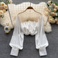 Slim Pleated Mesh Beaded See-through Design Chic Top