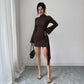 New Arrival Knitted Textured Solid-color Slim-fit Figure-flattering Dress With Metallic Buttons