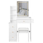 29.2 Small Size Left Bedside Cabinet Vanity Table   Cushioned Stool, 2 AC  2 USB Power Station, Hair Dryer Bracket  Extra Large Touch Control Sliding LED Mirror, Tri Color Switching, Brightness Adjust