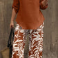 Ladies V-neck Shirt Tropical Plants Printed Pants Suit