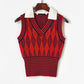 Pull taille haute à col en V croisé et losanges