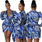 Digital Printed V-neck Women's Slim Fit Dress