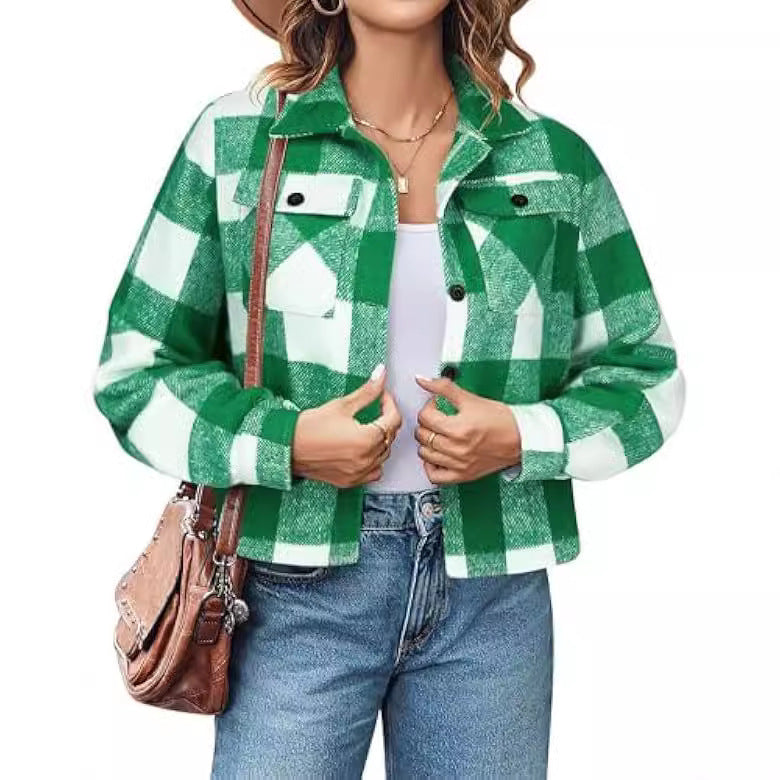 Women's Fashion Short Plaid Jacket