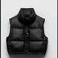 Fashion Mock Leather Vest With Stand Collar