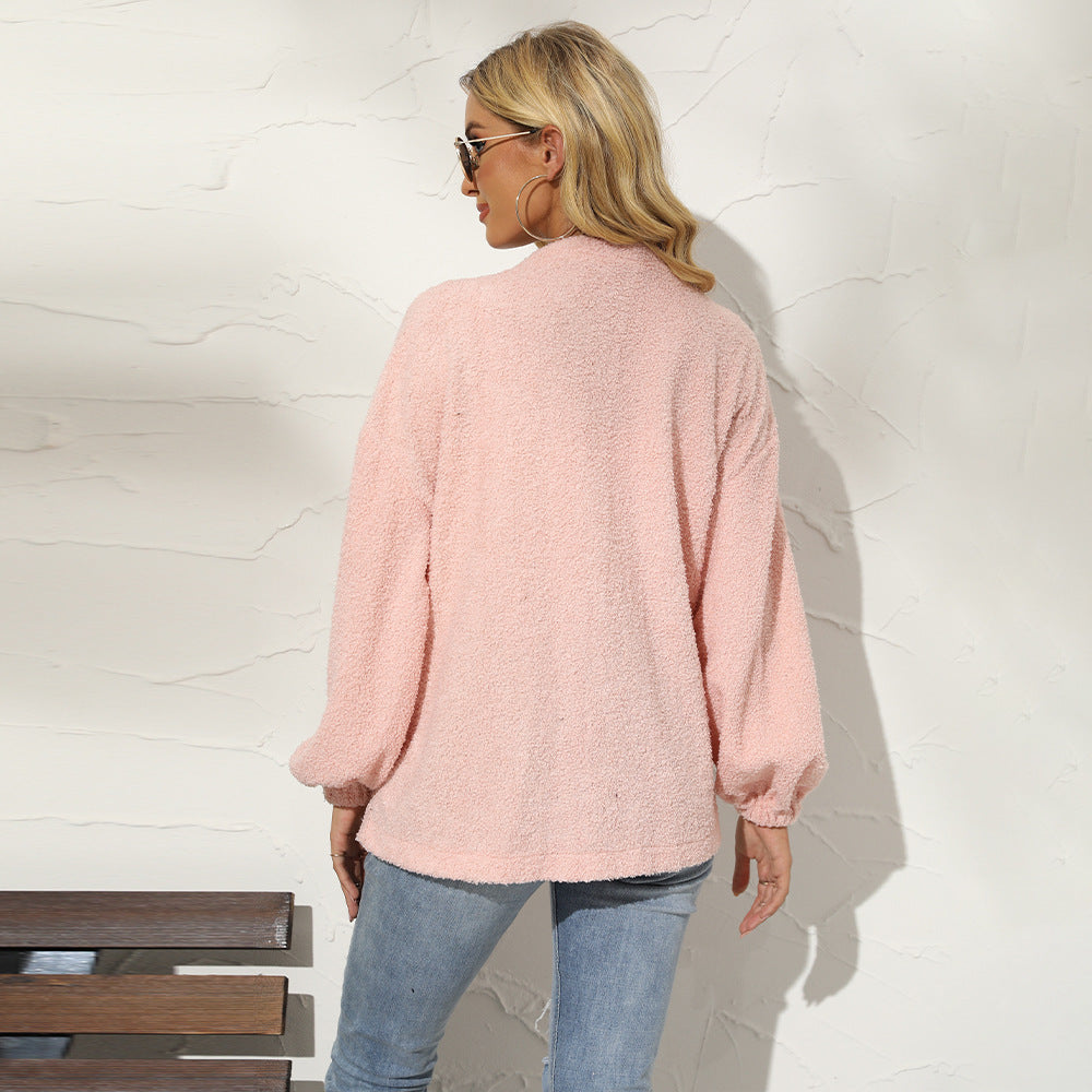 Solid Color Little Teddy Plush Cardigan Women's Casual Jacket Women