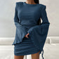 Robe tricotée à rayures noires pour femme, élégante, à manches évasées, taille haute, style européen et américain, automne et hiver