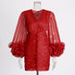 Fall New V-neck Three-dimensional Flower Pleated Dress Women