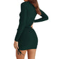 Drawstring Knitted Mid-waist Long Sleeve Dress