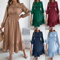 Women's Solid Color Stringy Selvedge Cinched Pleated Long Dress
