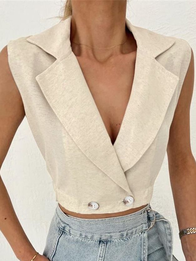 Women's Fashion V-neck Cotton Linen Vest Top
