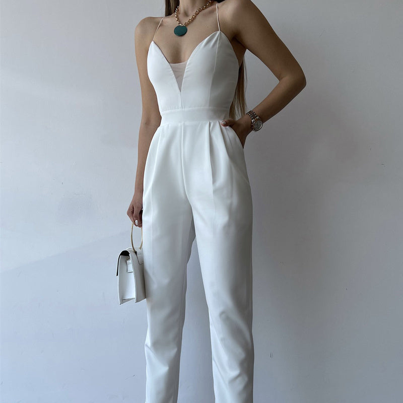 European And American V-neck Strap Slim Fit Bodysuit