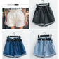 Calyx elastic waist denim shorts female summer high waist was thin student wide leg pants
