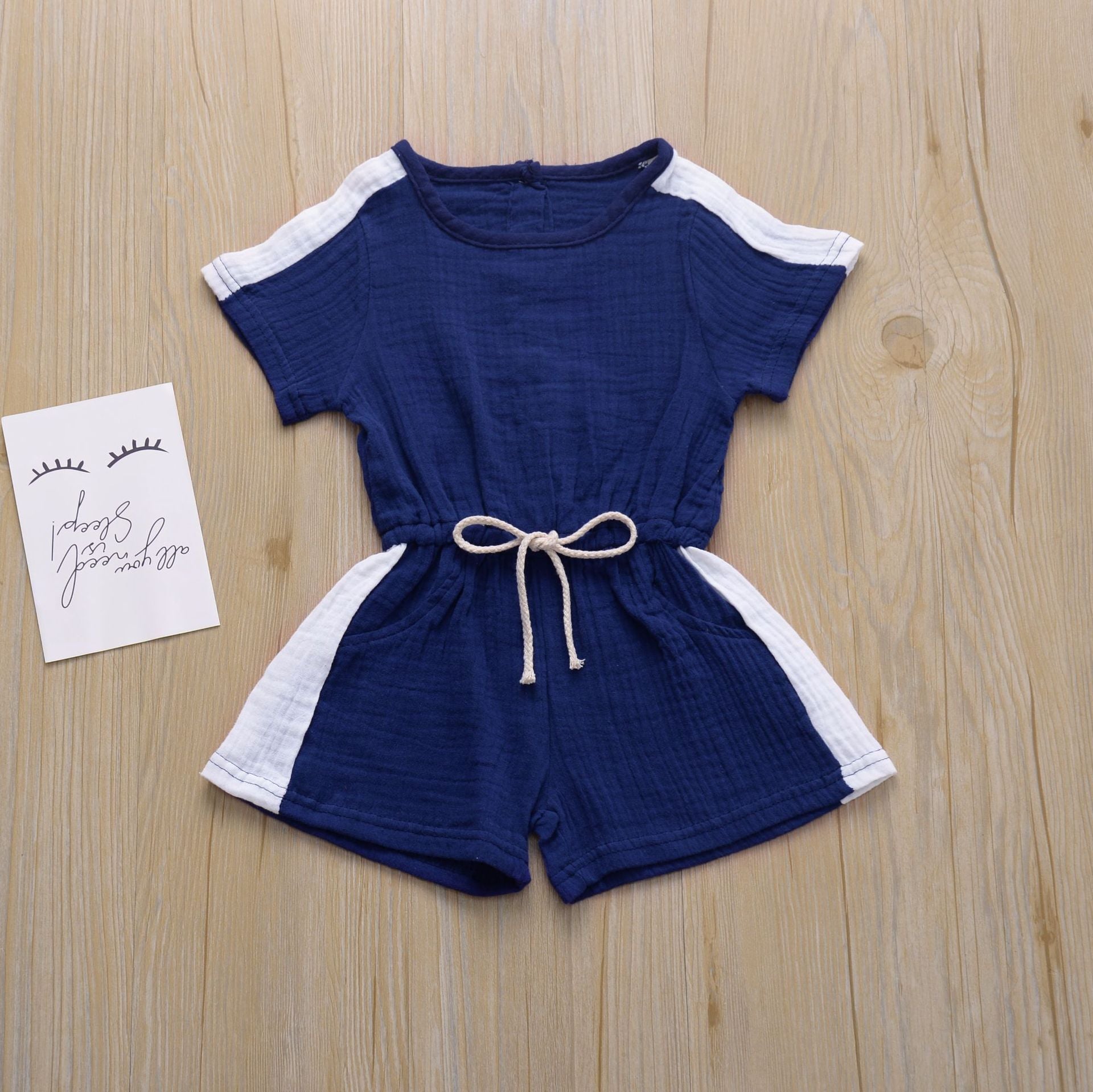 Summer casual splice color jumpsuit shorts