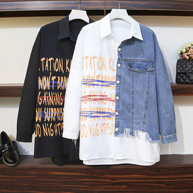 Women's Retro Hong Kong Style Long-sleeved Letter Printing Shirt