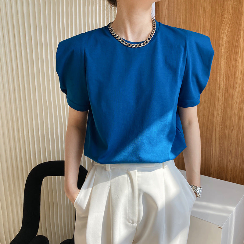 Women's Lazy Loose Round Neck Puff Sleeve Top