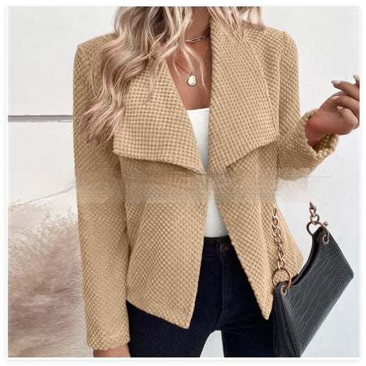 Solid Color Large Lapel Short Long Sleeve Women's Coat