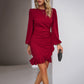 Puff Sleeve Solid Color Sheath Dress Women