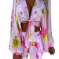 Chiffon Pleated Lantern Sleeve Long Sleeve V-neck Shirt Elastic Waist Straight Shorts Printing Suit