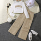 Girl All-match Letter Long Sleeve Sweater Wide Leg Pleated Overalls