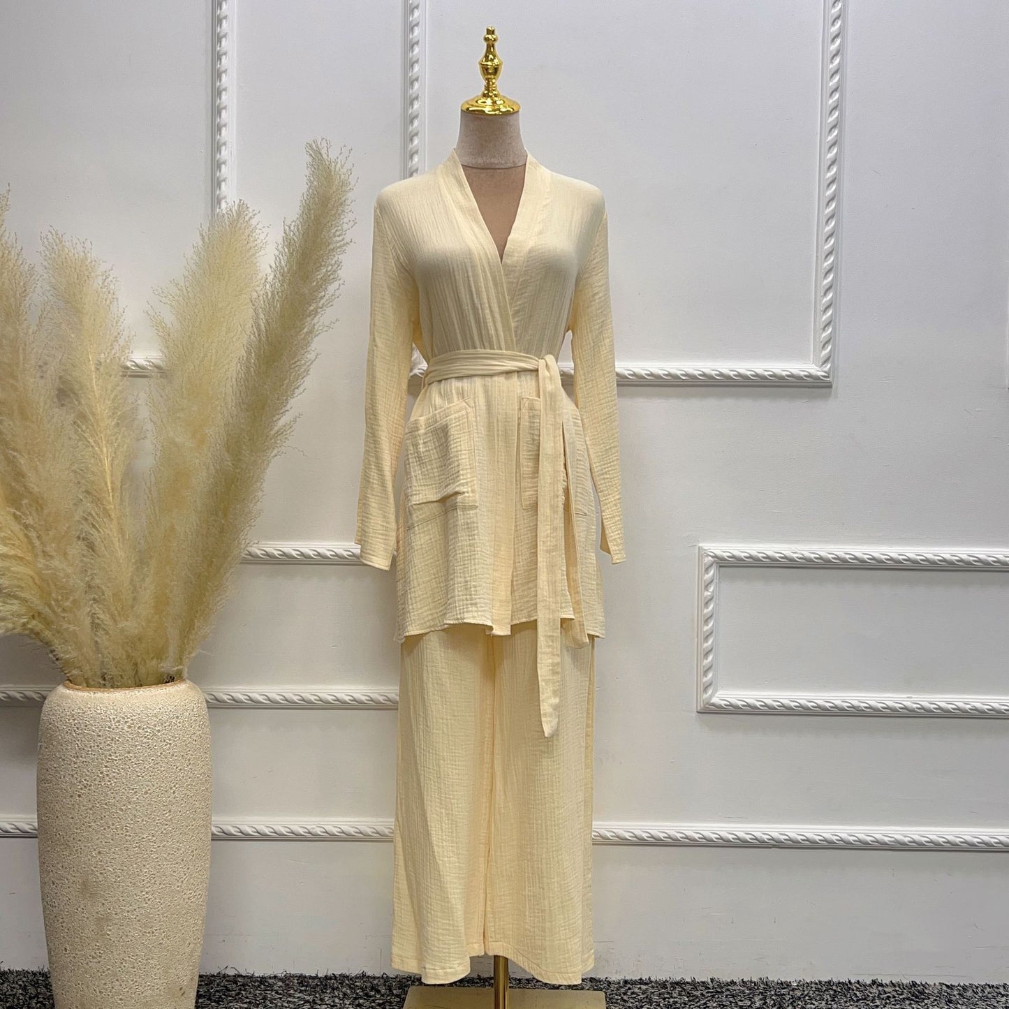Pure Cotton Casual Plus Size Top Two-piece Pants Suit